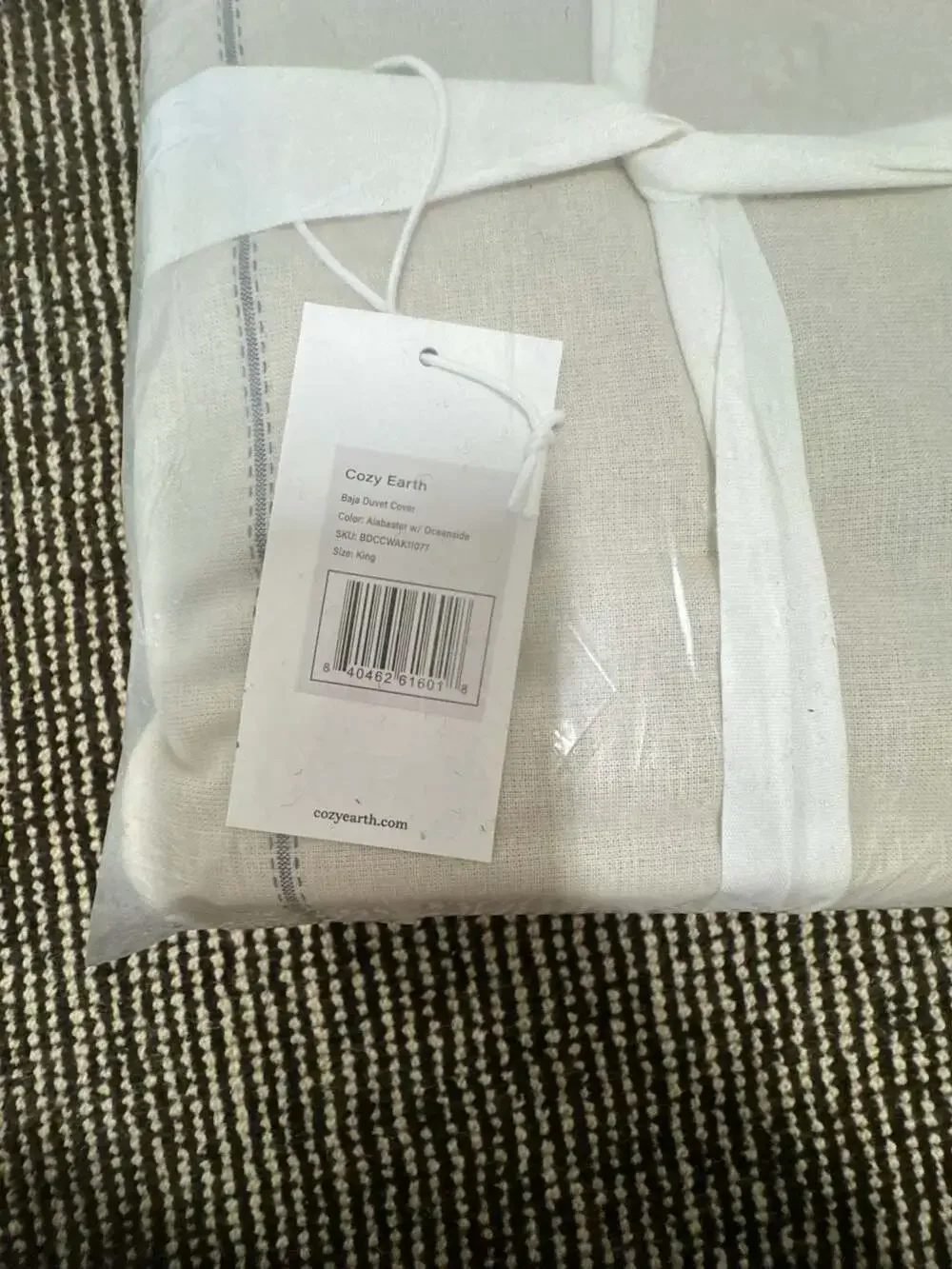 Cozy Earth Baja King Duvet Cover in Alabaster with Oceanside Stripe